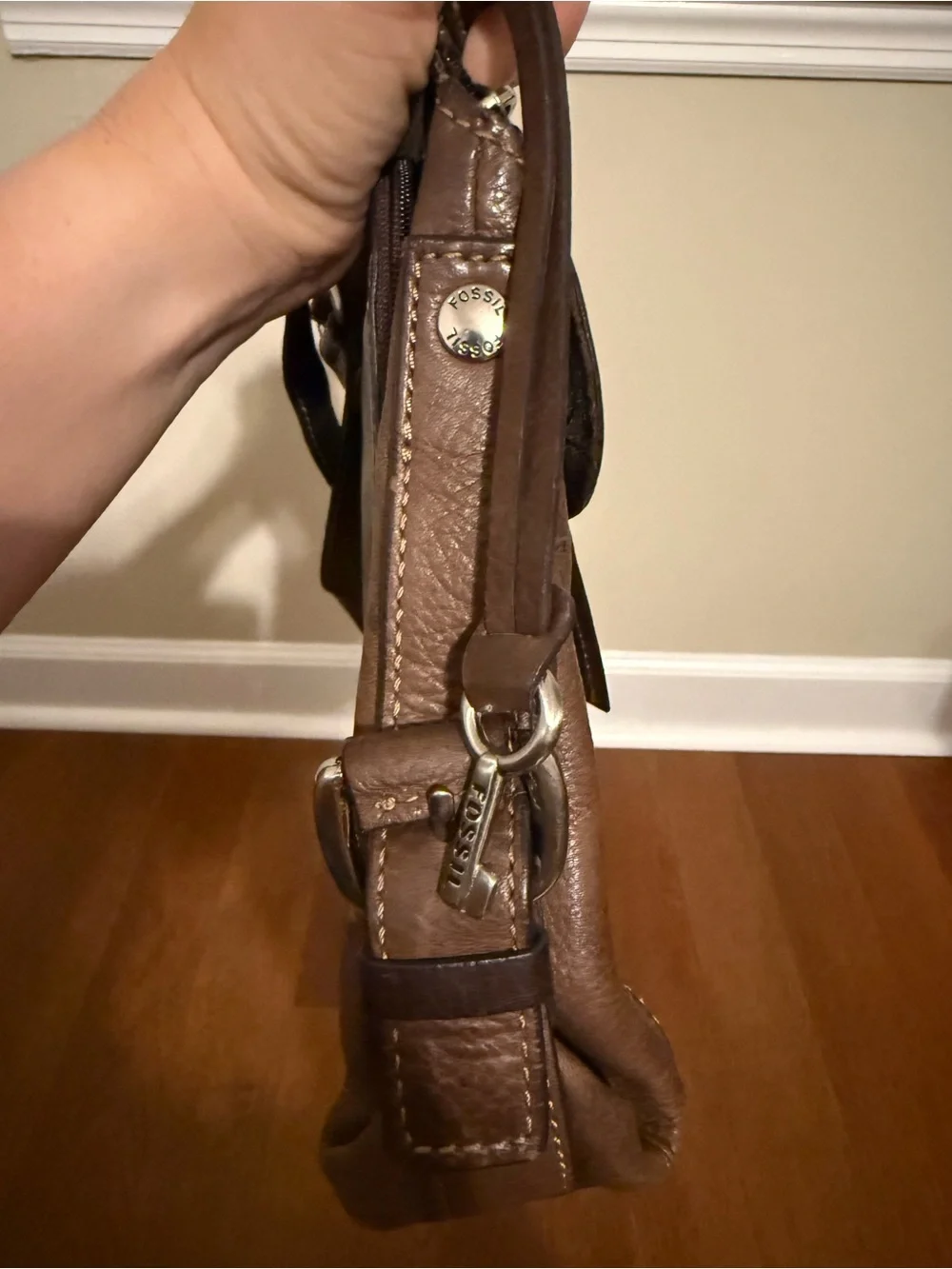 VTG Fossil Brown Leather Crossbody Purse Organizer Wallet Bag Zip Pockets